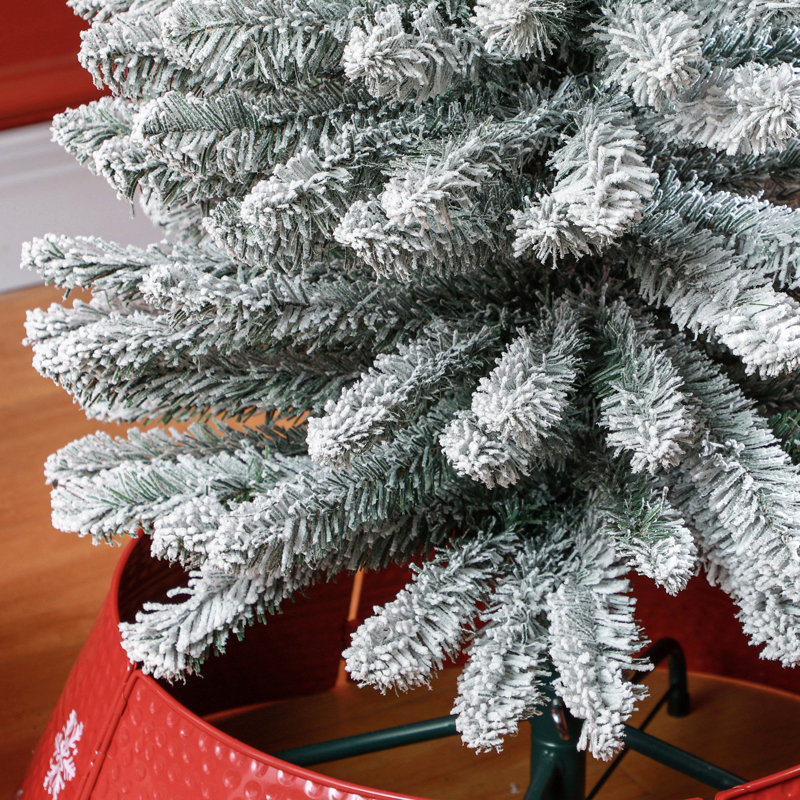 6Ft Artificial Pencil Christmas Tree With 329 Snow Flocked Tips, Metal Base, Realistic Xmas Tree