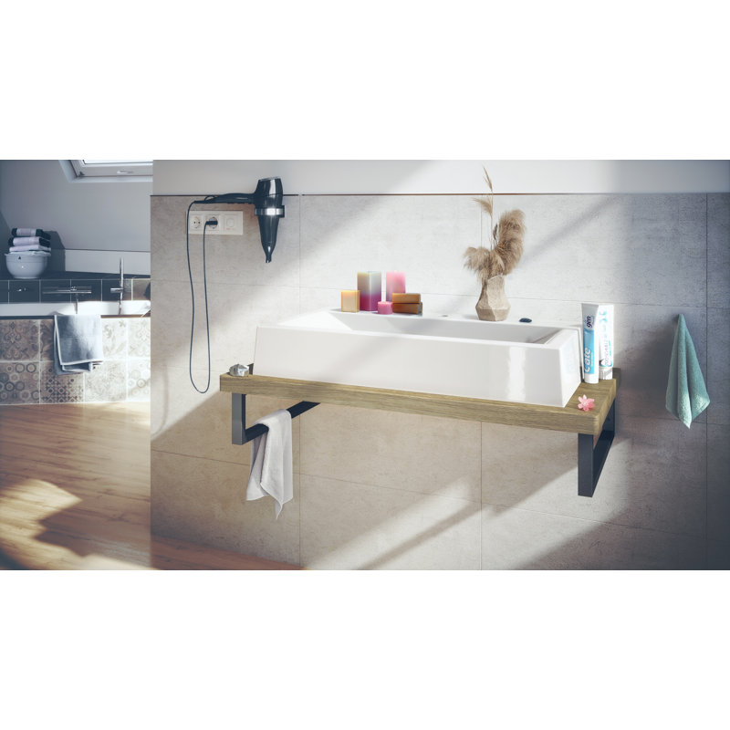 Ebern Designs Rikesh 95mm L x 51mm W Marble Rectangular Sink with Tap, Oak Ribbeck