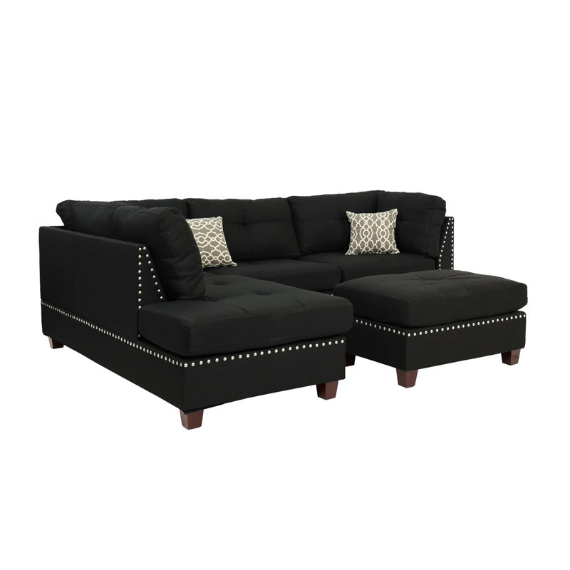 Reversible Polyfiber Sectional Sofa With Ottoman