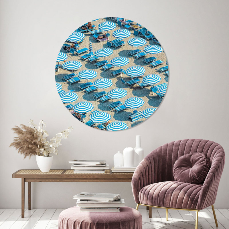 Umbrella Landscape Nautical and Coastal Round Acrylic Art by Oliver Gal, 12" H x 12" W