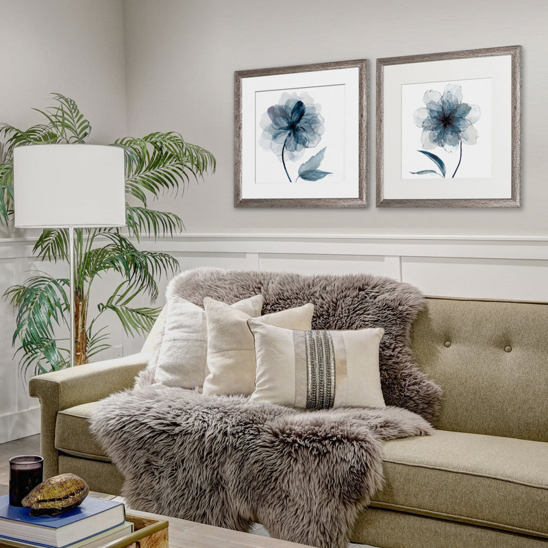" Indigo Bloom " 2 - Pieces, Brown Framed