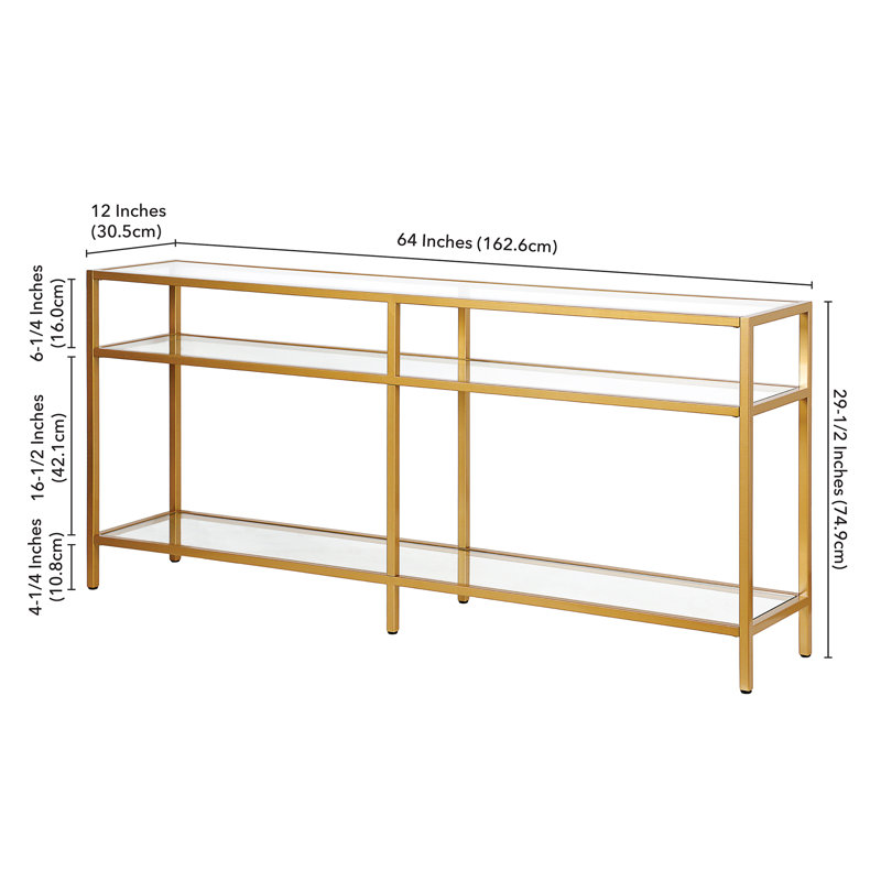 Glass Top Console Table, Brass