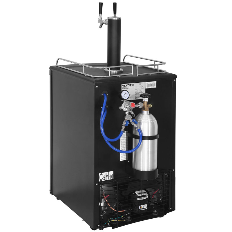 VEVOR 5.3 Cubic Feet Black Dual Tap Freestanding Kegerator with Adjustable Temperature