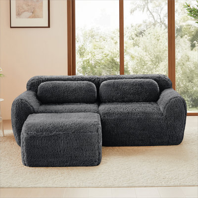 Canapé en forme de L sans os, tissu moelleux moelleux et moelleux, avec éponge haute densité 32D, sans assemblage requis, conception ergonomique inférieure antidérapante, avec coussins décoratifs, convient aux chambres à coucher, gris foncé