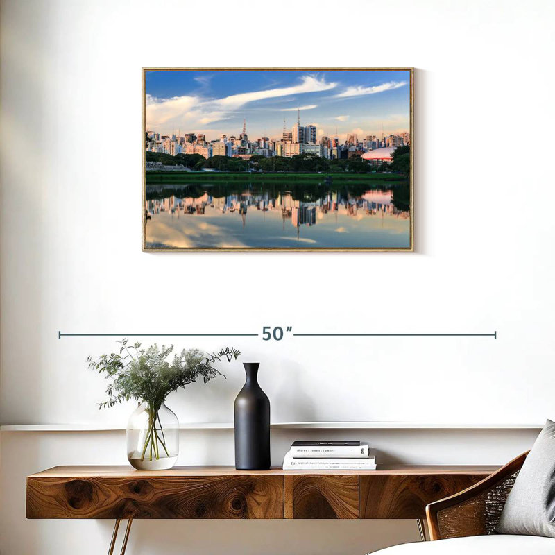 Horizon du parc d'Ibirapuera, Cadre flottant en bois naturel, 31 po x 21 po