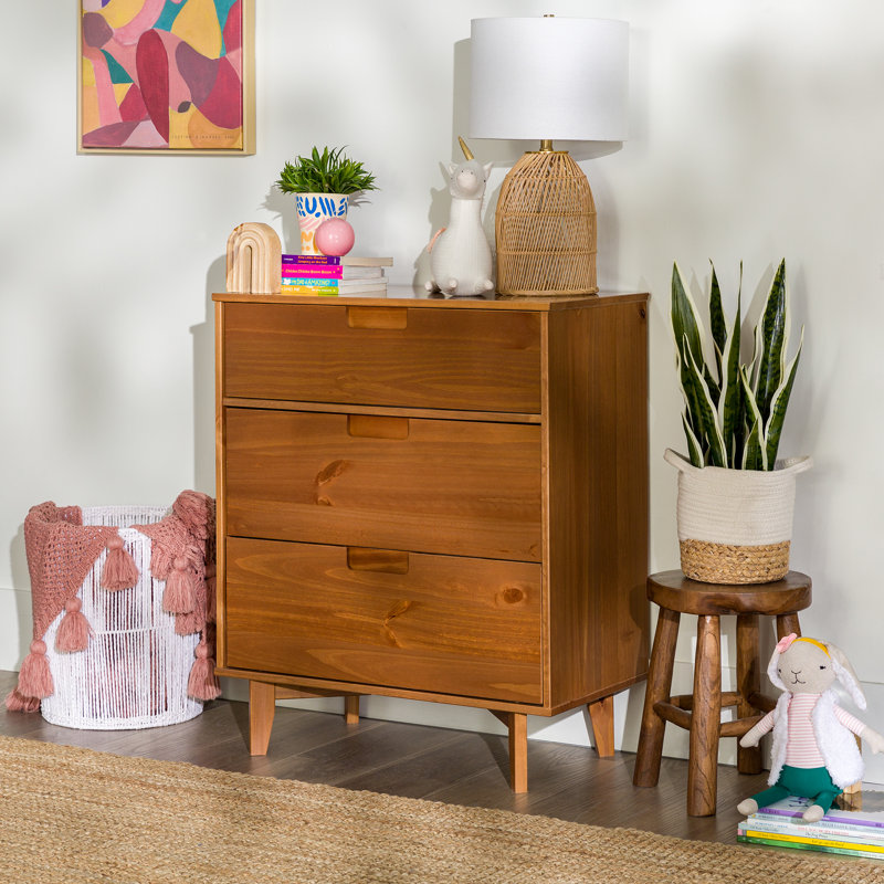 Tennyson 3 Drawer 76Cm W Solid Wood Chest Of Drawers, Caramel
