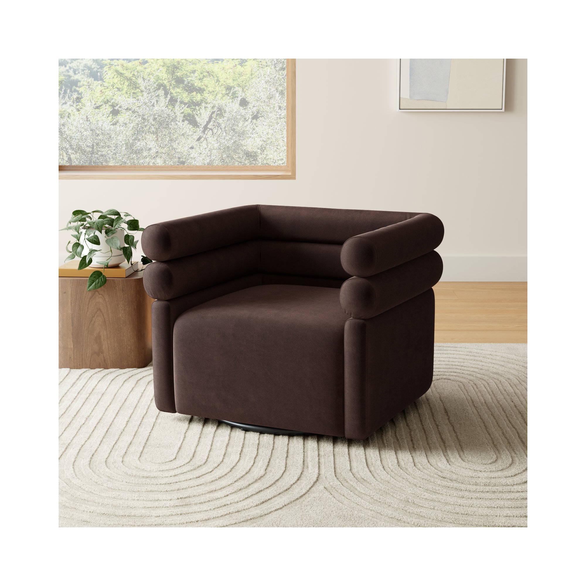 Arve 32.25" W Swivel Armchair, Surrey Cocoa Cotton Blend
