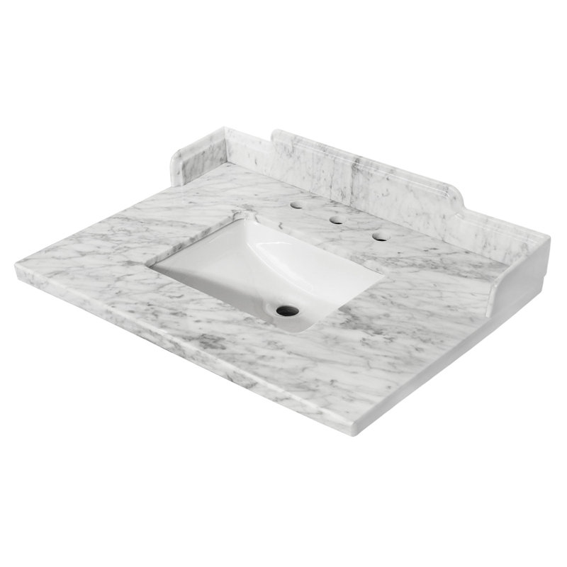 Plateau de meuble-lavabo en marbre de Carrare avec lavabo rectangulaire 30 po x 22 po Fauceture Pemberton, blanc de Carrare