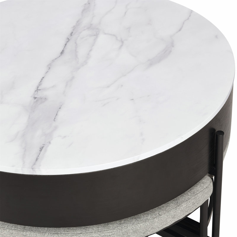 Functional and Stylish Modern Round Lift-Top Coffee Table Set with Three Ottomans for Enhanced Living Space Utility, Black