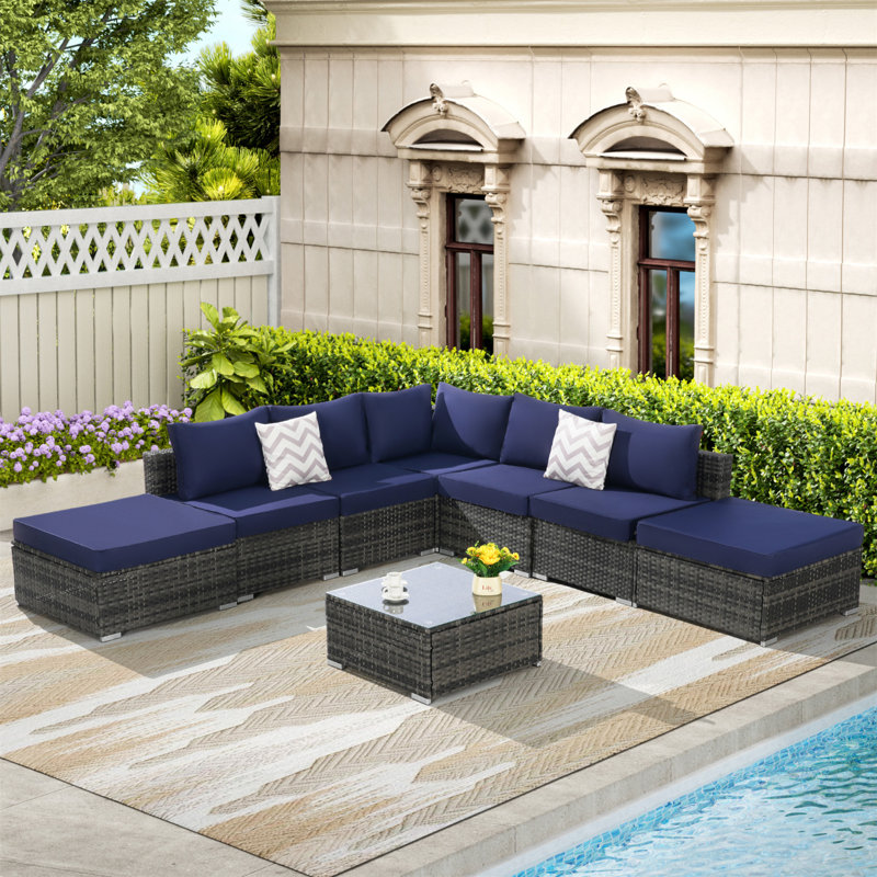 Outdoor Patio Sofa Set With Washable Cushions And Stylish Coffee Table For Various Spaces, Bleu très foncé