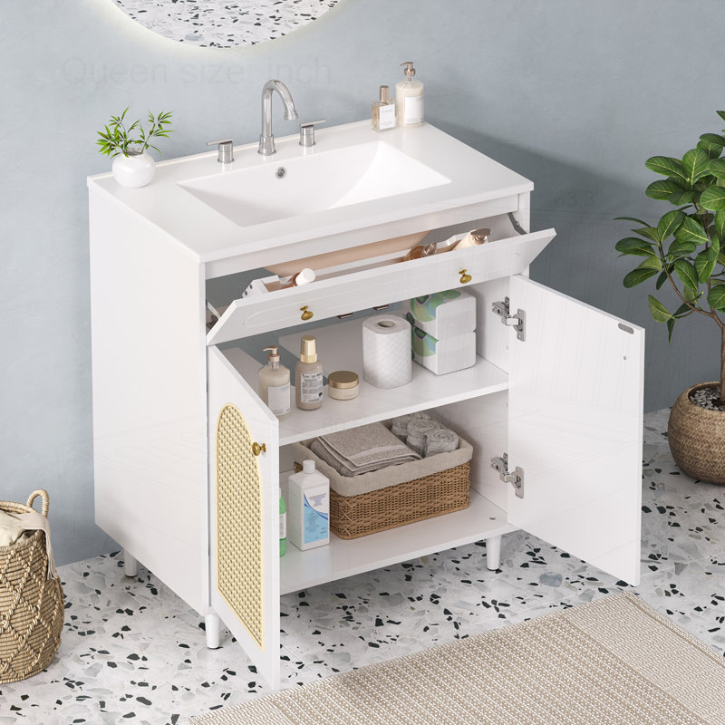 Meuble-lavabo 30 po avec lavabo en céramique, Blanc