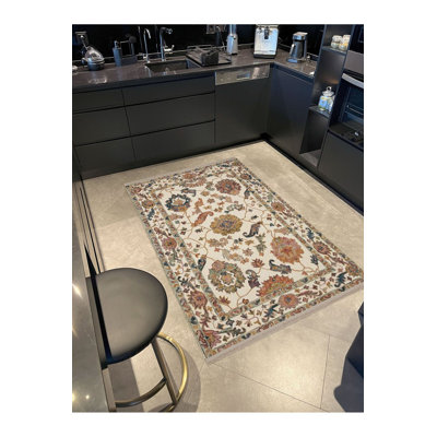 Machine Washable Beige Brown Ethnic Pattern Modern Decorative Woven Base Rug