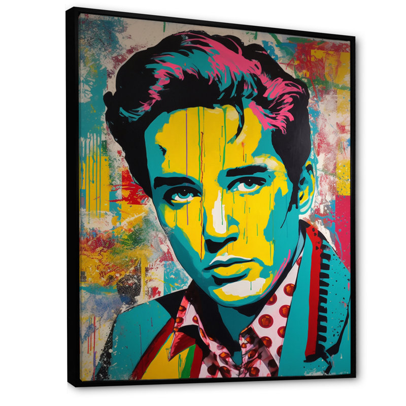 Pop Art Elvis Celibrity - impressions sur toile de célébrités, H 20 po x l 12 po x P 1 po, Cadre flottant noir