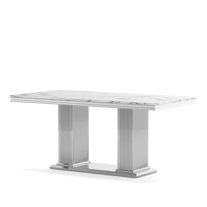 Granit Unfinished Metal Base Dining Table, White, Silver