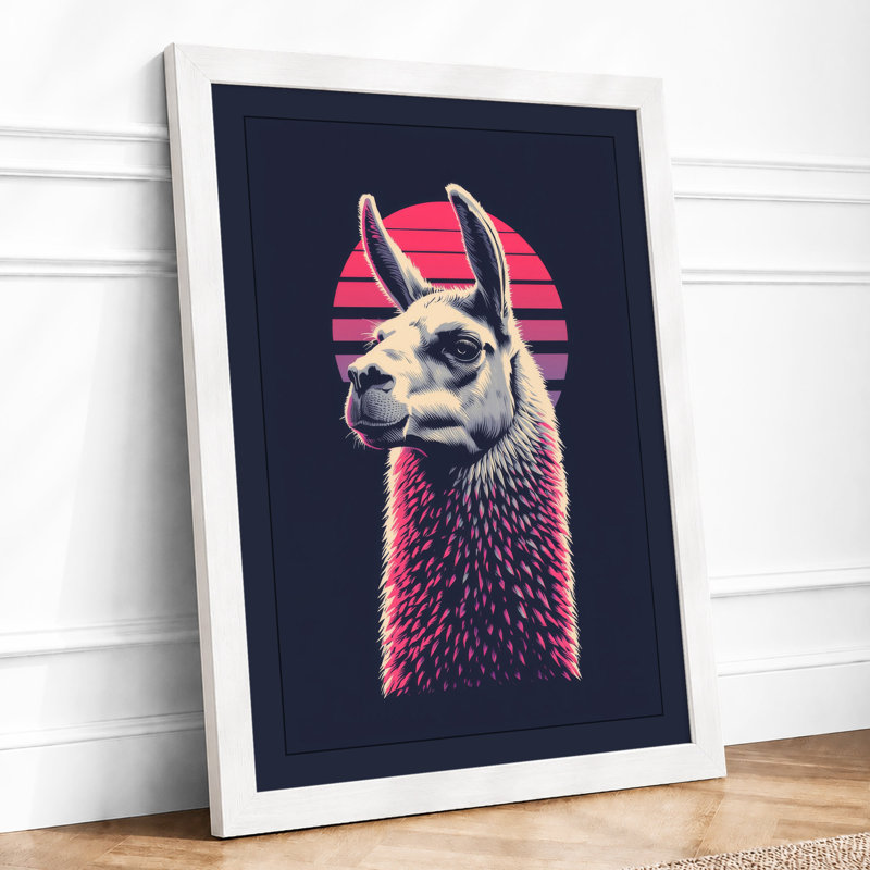 Llama Geometric Gaze Modern - Framed Print, A4 - 29.7 x 21.0 cm, White