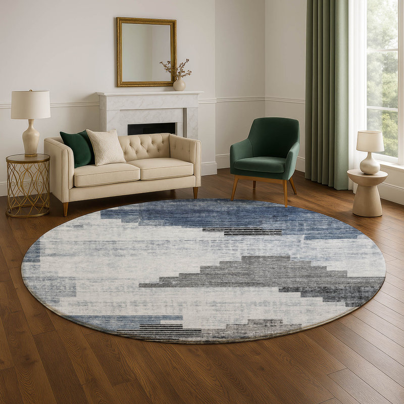 Premium Machine Washable Ashington AMF1829 Geometric Rug, Round 8'