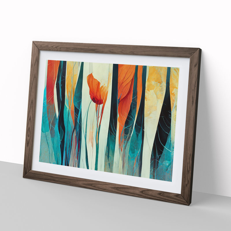 Floral Abstract Vol.3 - Single Picture Frame Print, Walnut Framed, 46cm H x 64cm W x 2cm D