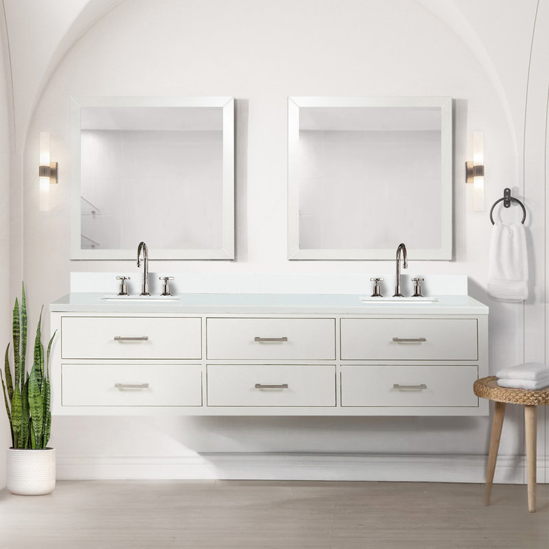 Meuble-lavabo double blanc 80 po X P 22 po D, avec plateau en marbre de culture, 80", Blanc