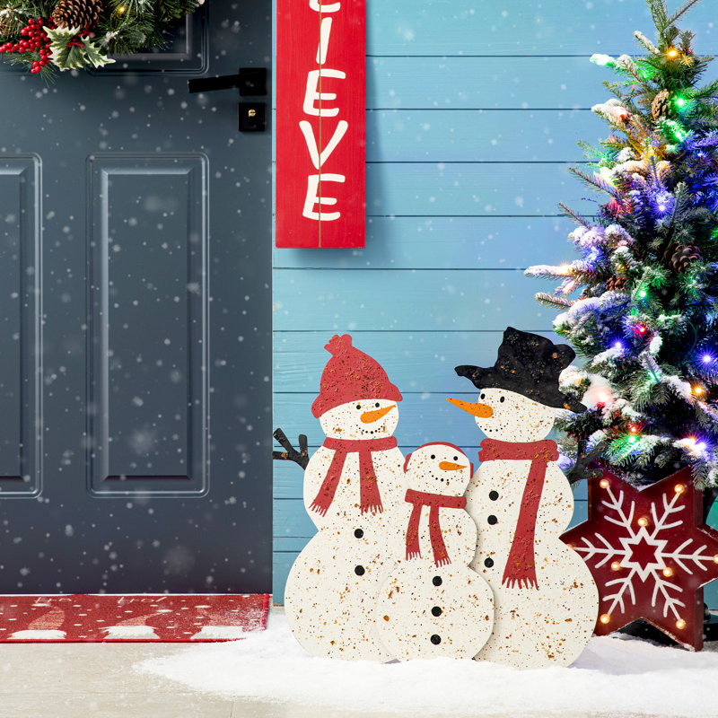 30"H Rusty Metal Christmas Snowman Family Yard Stake or Standing Decor or Wall Decor