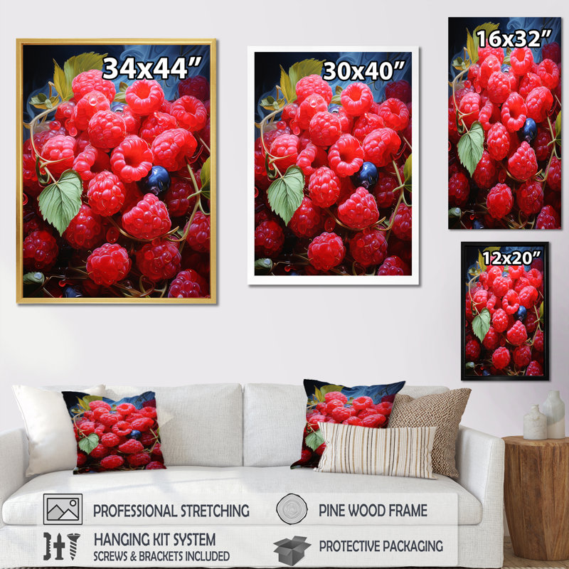 Fruit Raspberry Rhapsody Expressive, reproduction d'art sur toile, Cadre noir, H 20 po x l 12 po x P 1 po