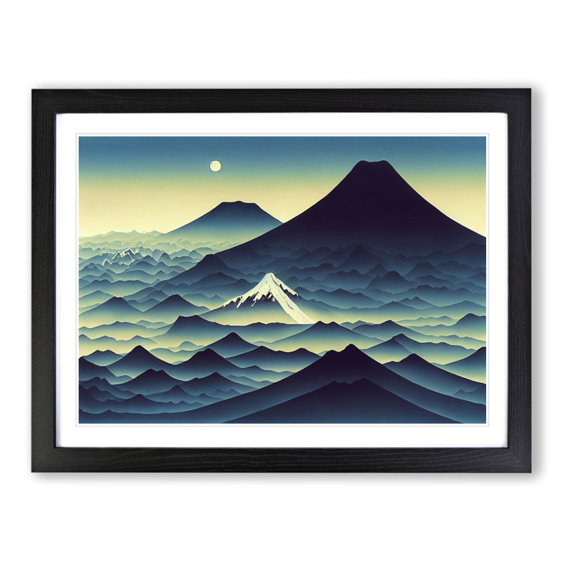 Legendary Japanese Mountains - Single Picture Frame Print, Black Framed, 46cm H x 64cm W x 2cm D