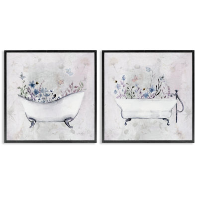 Antique Tubs with Botanics 2pc Framed Giclee Set, design by Stella Chang