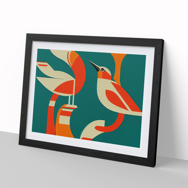 Kingfisher Bird Deco Abstract - Framed Print, Black, 46cm H x 64cm W x 2cm D
