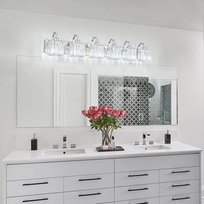 Modern 6-Light Bathroom Vanity Fixture With Crystal Shade For Elegant Mirror Lighting