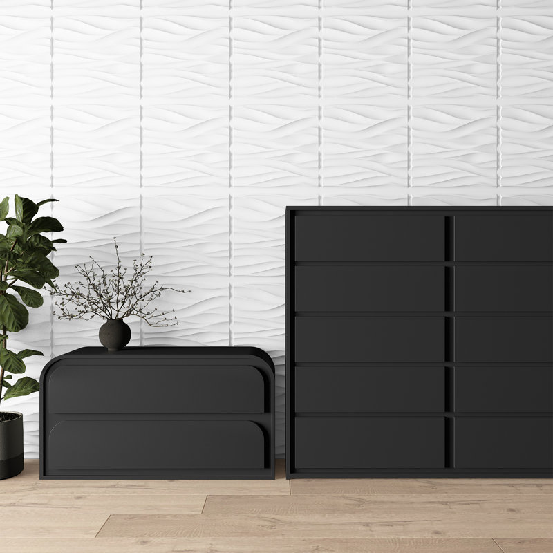 Panneau mural 3D 19,7 po x 19,7 po, revêtement mural en PVC blanc pour la décoration intérieure (paquet de 12)
