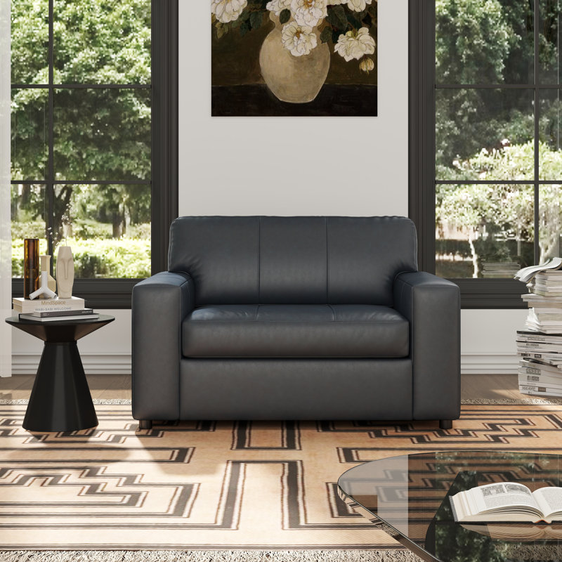 Latitude Run® Caro Leather Upholstered Cutler Lounge Chair, Blue Leather Match