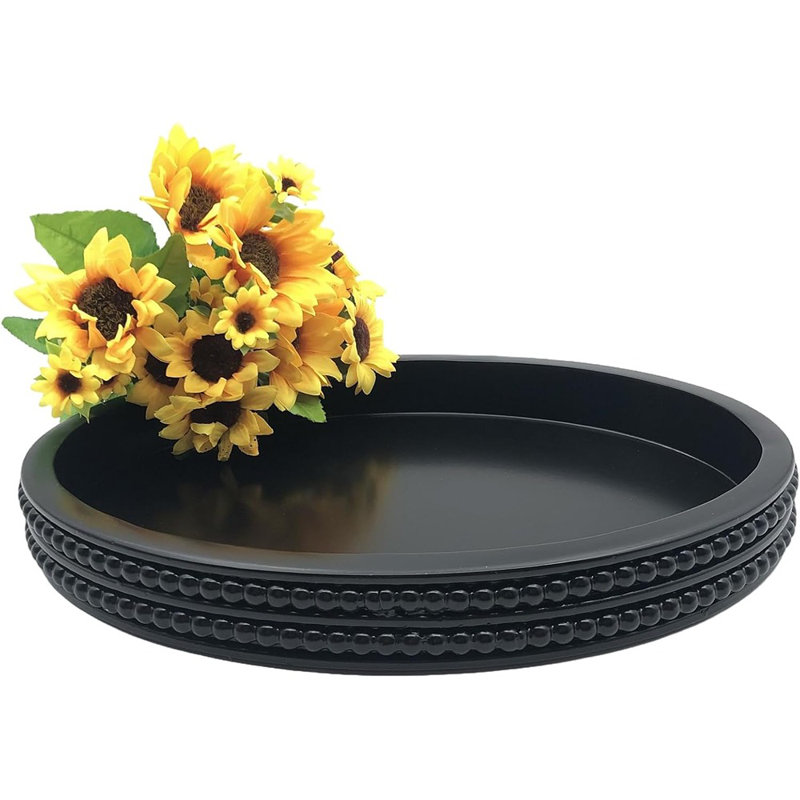 Oval Wooden Decorative Tray, Modern Farmhouse Serving Tray For Table Centerpiece, Storage, And Display