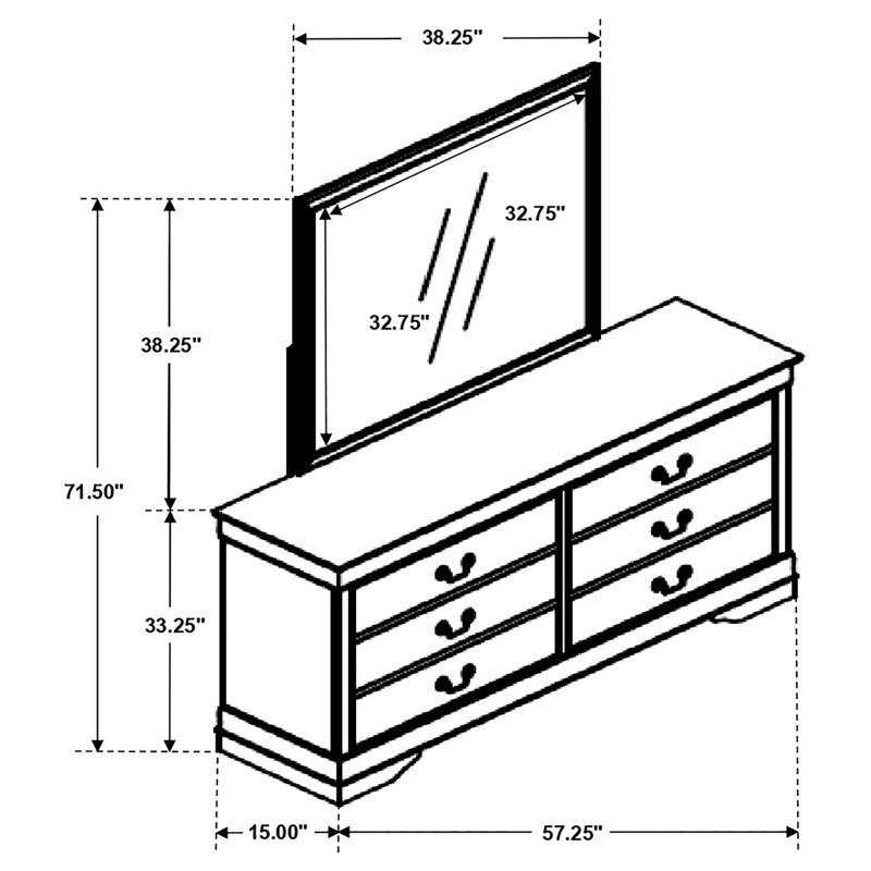 Doytcho 6-drawer Dresser with Mirror Cappuccino, Cappuccino