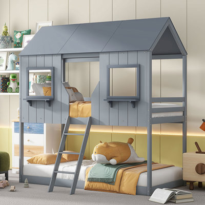 Bunk Bed With Roof, Window, Guardrail, Ladder