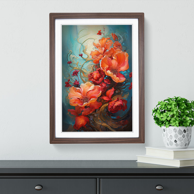 Floral Art Abstract Art - Framed Print, 46cm H x 34cm W, Walnut Framed