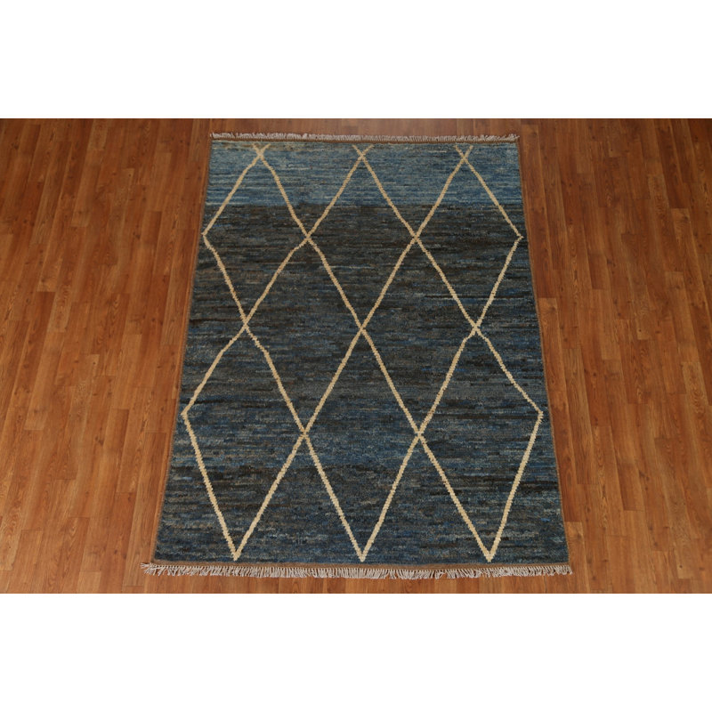 Tapis bleu marocain oriental fait à la main 5 x 7