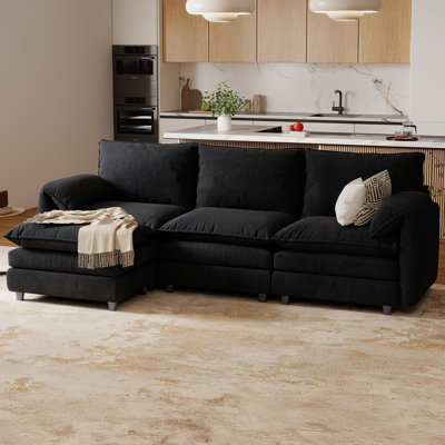 Canapé modulaire en velours 108 po à 3 places avec repose-pieds profond et repose-pieds l 108 po