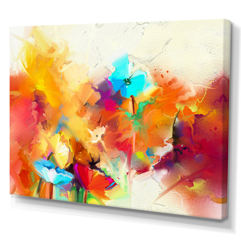 «Multicolor Summer Flowers Grunge Art», reproduction sur toile flottante, H 30 po x l 40 po x P 1,5 po, Toile tendue