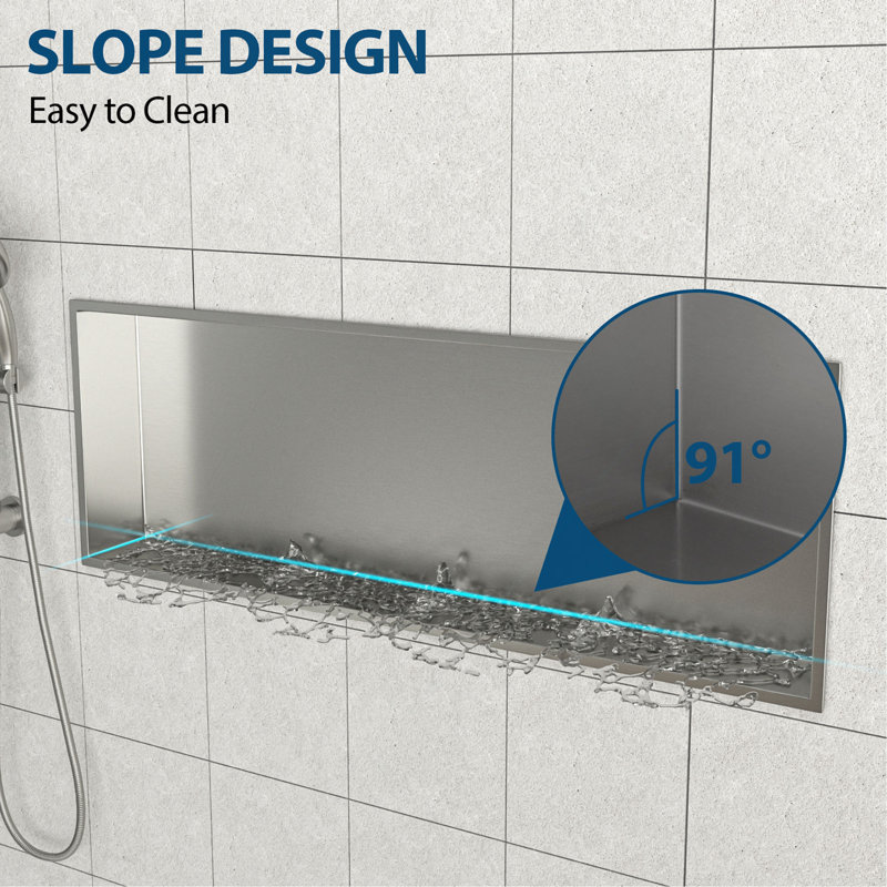 Stainless Steel Shower Niche, Brushed Nickel, 3.94" H x 37" W x 13" D, Brushed Nickel