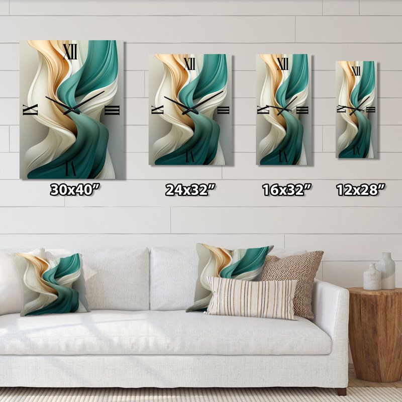 Teal Abstract Vintage Elegant Wave I - Abstract Shapes Vintage Wall Clock, Large