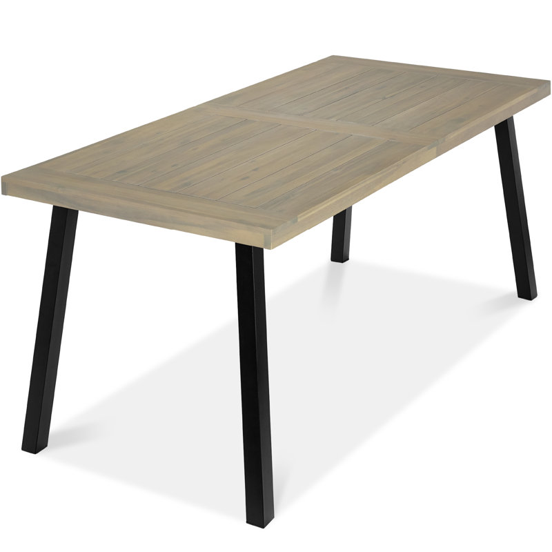  6-Person Indoor Outdoor Patio Rustic Acacia Wood Picnic Dining Table W/ Metal Legs - Taupe