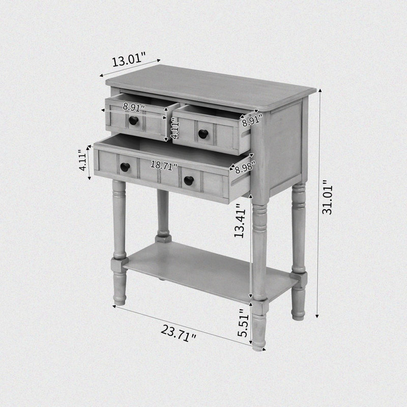 Console en bois de pin avec boutons ronds, Gris délavé