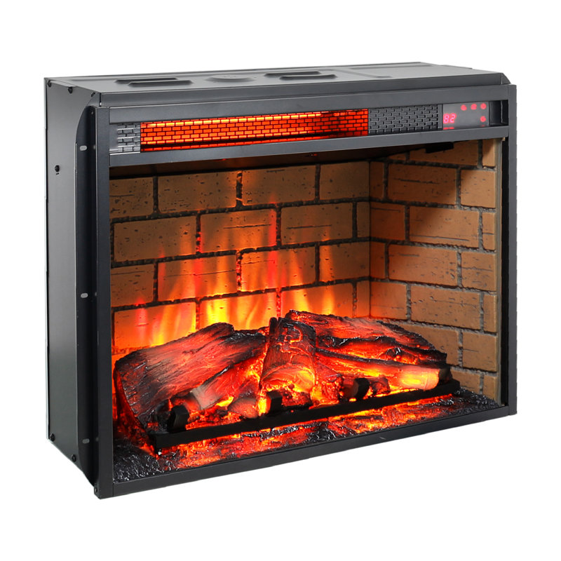 Foyer encastré à infrarouge à quartz - version bûche de bois de 23 po avec conception en brique. Puissance calorifique de 1500W. 5000 / H. Flamme réaliste. 4 options de luminosité. Approuvé UL. Caractéristiques doubles. Écoénergétique.