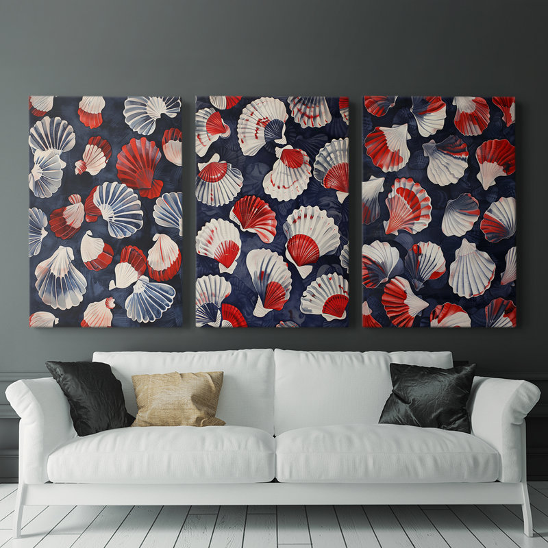 Série Sea and Shore LVI - Ensemble de 3 toiles tendues avec châssis - Prêt à être accroché, H 48 po x l 32 po