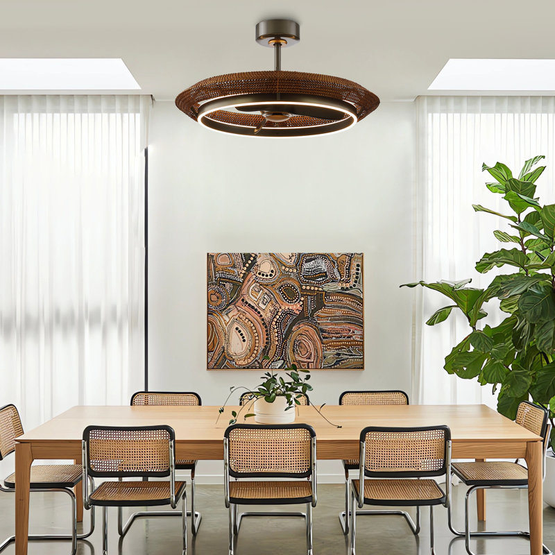 33" Rattan Caged Ceiling Fan With Dimmable LED Lights And Remote Control