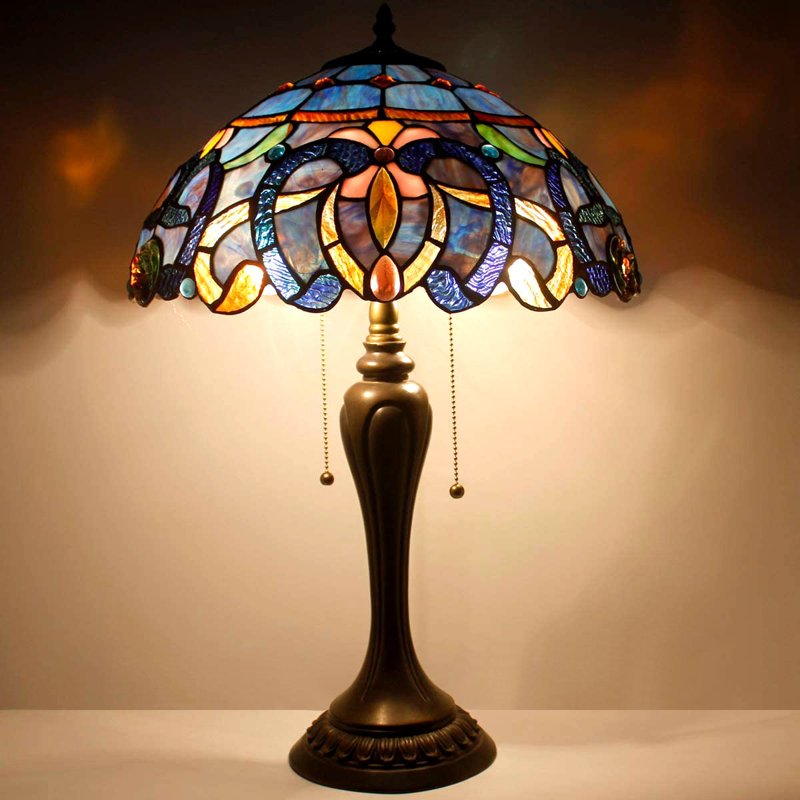 Lampe de chevet Tiffany Lampe de table de chevet de style vitrail pour chambre à coucher avec base industrielle en métal 24 po, grand bureau de ferme, bleu clair, mauve, nuage, lampe, mémoire, sympathie, ampoule à DEL Bloomsbury Market incluse