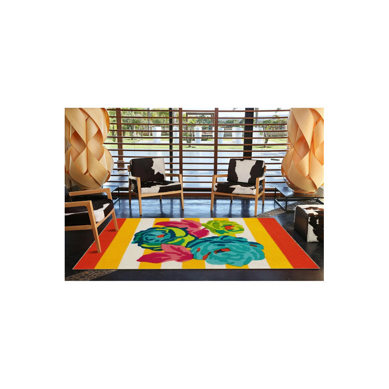 Tapis tissé à motif floral moderne, Sous-tapis rond 3 pi 3 po inclus