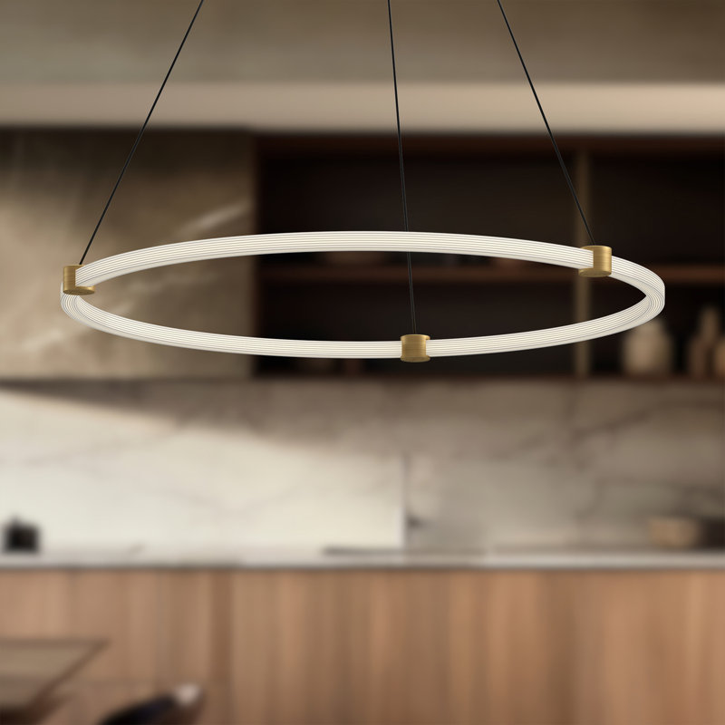 Bruni 1 - Light LED Unique/Statement Pendant, Brushed Gold, 1.38" H x 32.38" W x 32.38" D