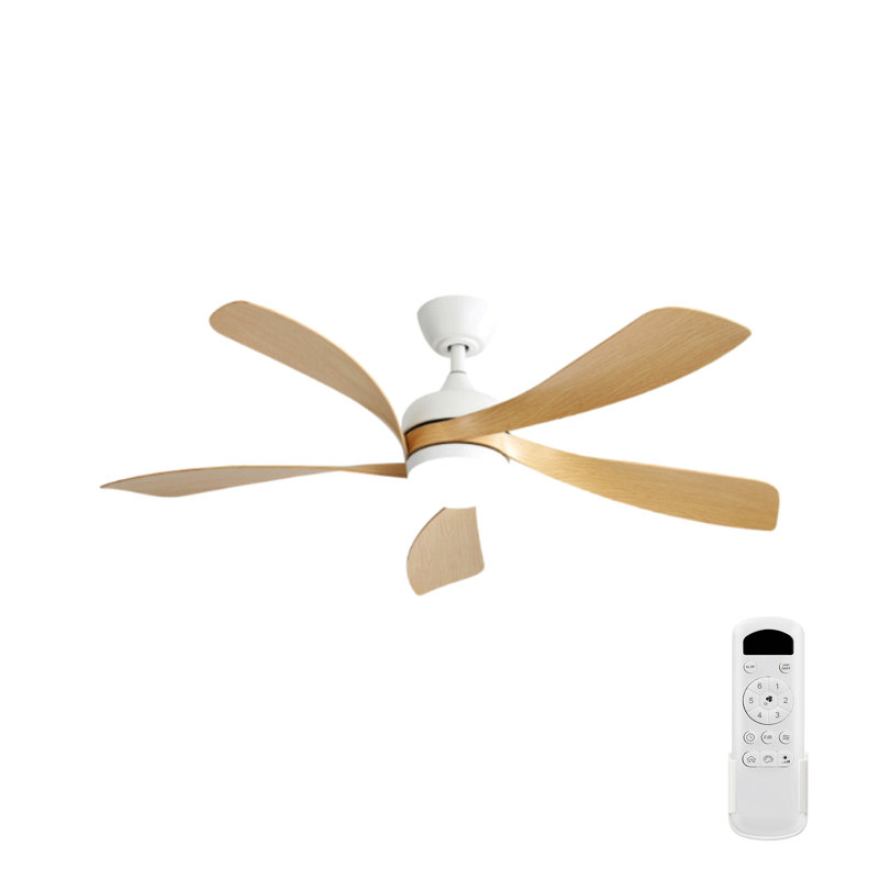 52 Inch Modern Ceiling Fan With 3 Color Dimmable Led Light 5 Abs Blades Remote Control Reversible Dc Motor, Natural, White