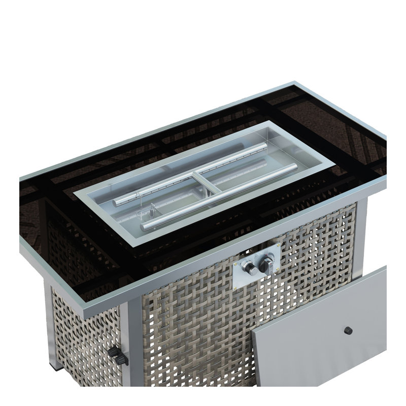 Table de foyer d'extérieur au gaz propane K&K de 43 po, foyer d'extérieur rectangulaire en osier à tissage ouvert de 60000 BTU avec pare-vent en verre pour terrasse de jardin