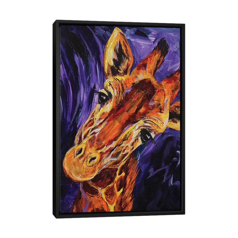 «Giraffe», reproduction sur toile, H 26 po x l 18 po x P 1,5 po, Toile avec cadre noir, Pas de tapis